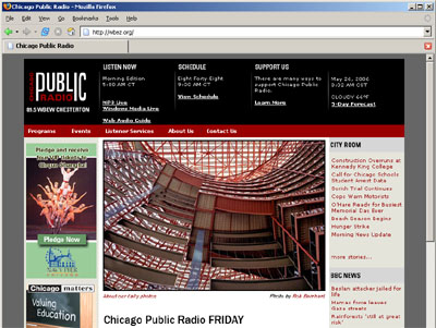 wbez.org homepage for 05-26-06